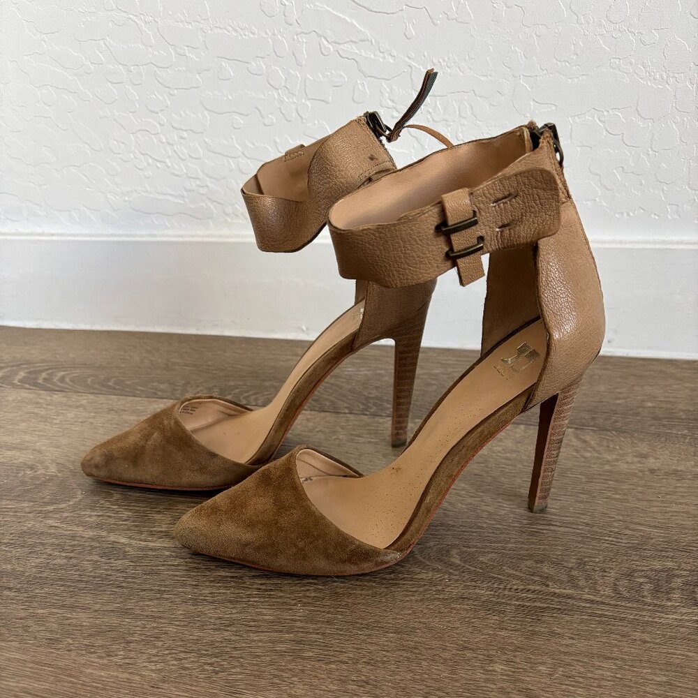 Joe’s Sexy Leather & Suede V-Cut Point Ankle Stud Strap Zip Stiletto 4” Heel 6